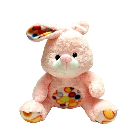 KELLYTOY Rainbow Dotted Pink Bunny Rabbit 11" Plush Toy - Picture 1 of 2